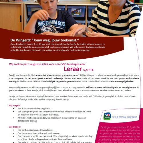 Vacature leraar.